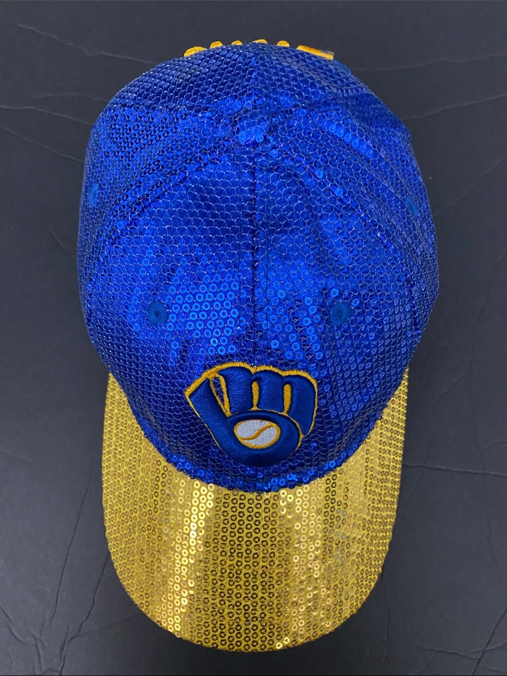 PINK Victoria's Secret Milwakee Brewers Blue and Gold Sequin Baseball Cap - Picture 11 of 12